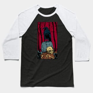 Gothic - Graveyard with Crow Skull Baseball T-Shirt